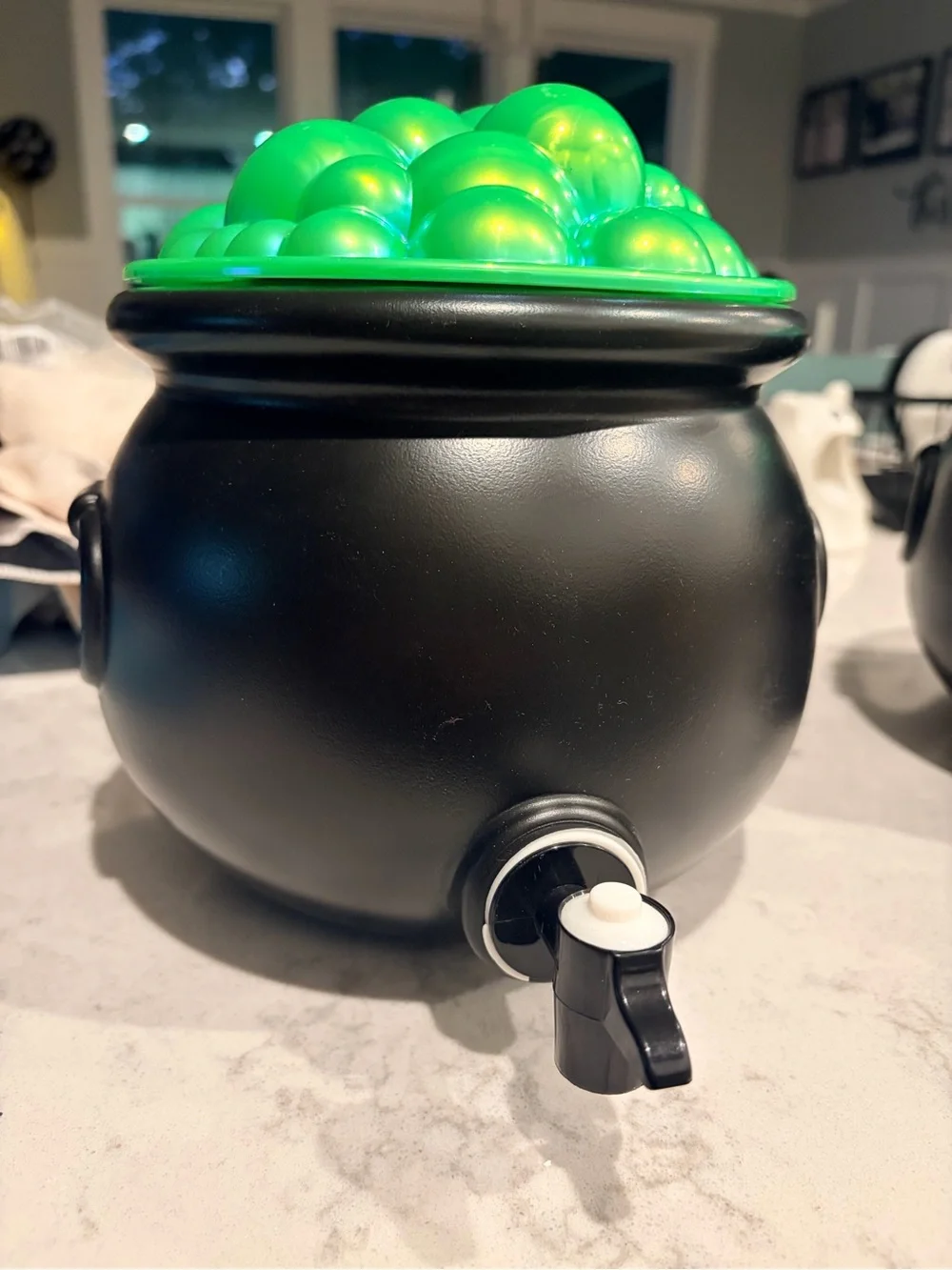 Black Cauldron Beverage Dispenser with Green Bubble Lid